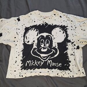 Vtg 90s Disney Wear Mickey Mouse Paint Splatter T-Shirt Made in USA White OSFA